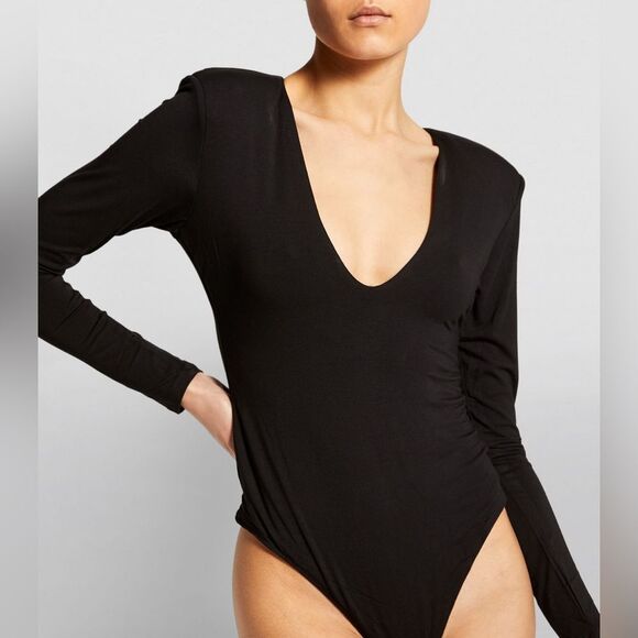 Good American low down deep V neck black bodysuit - Picture 1 of 10